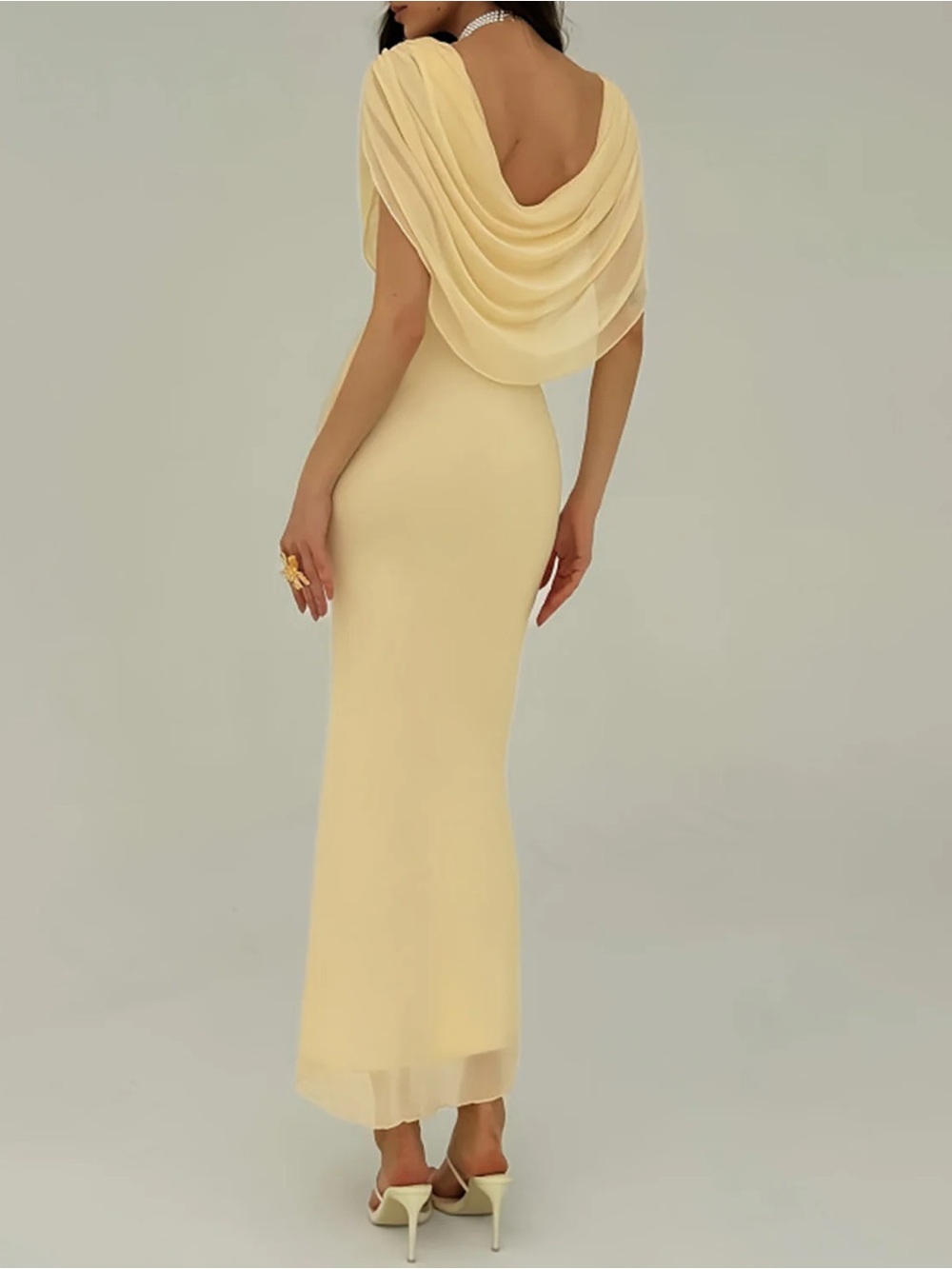 RIHOAS Pale Yellow Draped Sheath Wedding Dress - Picture 2 of 4